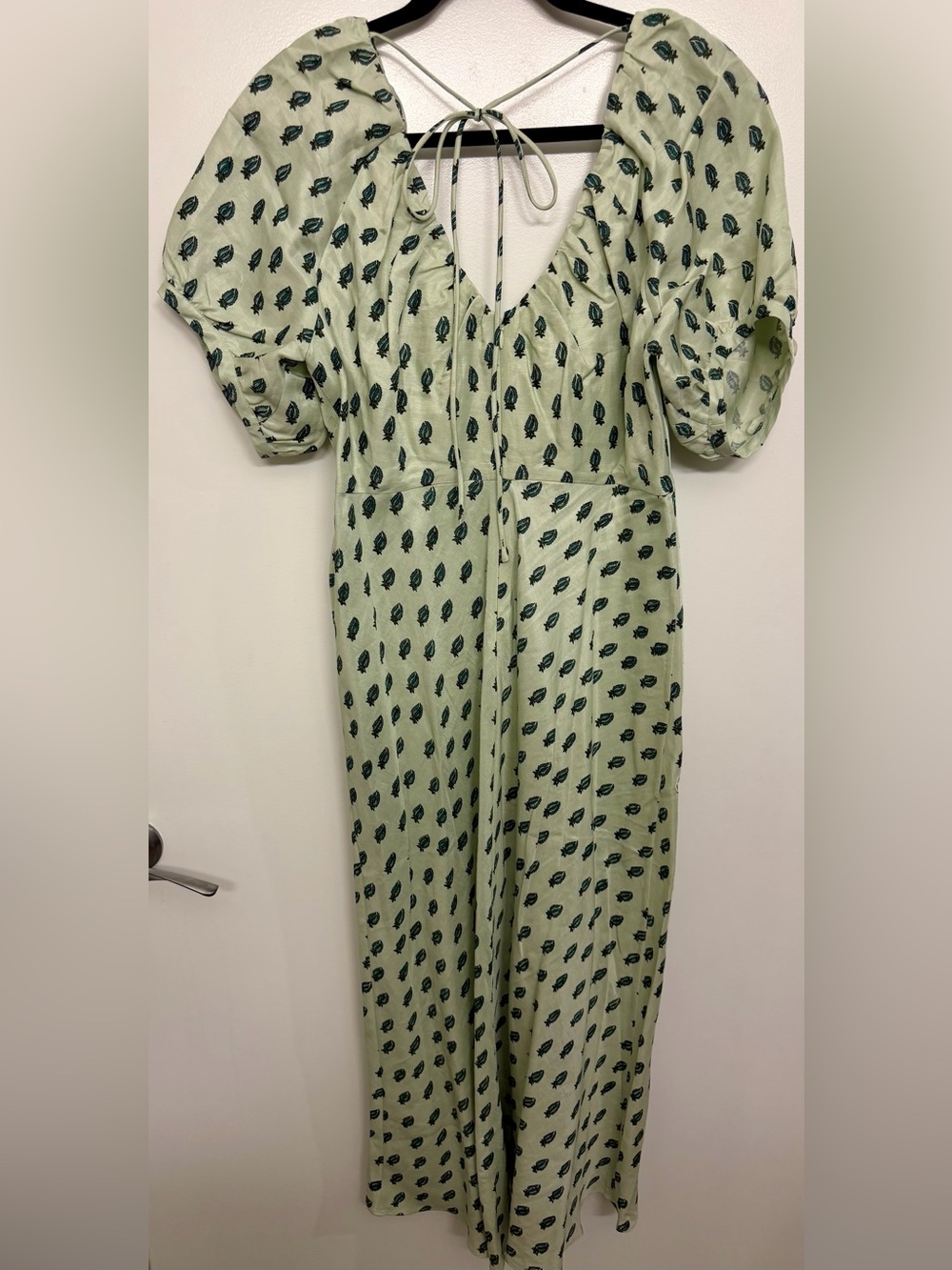 New Banana Republic Mint Green Puff Sleeve Cotton Dress with Back Tie size 12